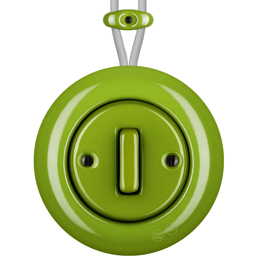 PORCELAIN KATY PATY COLONA ROUND SURFACE MOUNTED SLIM BUTTON SWITCH GREEN - DYKE & DEAN