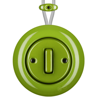 PORCELAIN KATY PATY COLONA ROUND SURFACE MOUNTED SLIM BUTTON SWITCH GREEN - DYKE & DEAN