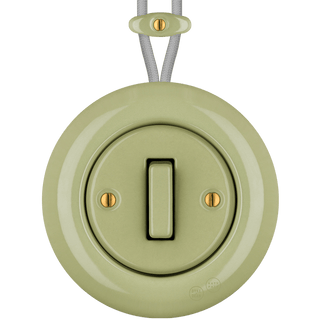 PORCELAIN KATY PATY COLONA ROUND SURFACE MOUNTED SLIM BUTTON SWITCH MOSS GREEN - DYKE & DEAN
