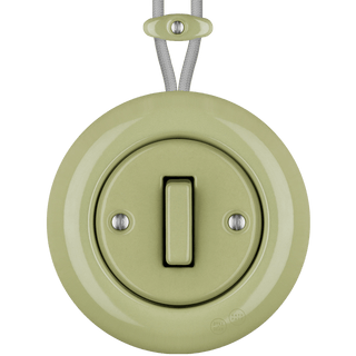 PORCELAIN KATY PATY COLONA ROUND SURFACE MOUNTED SLIM BUTTON SWITCH MOSS GREEN - DYKE & DEAN