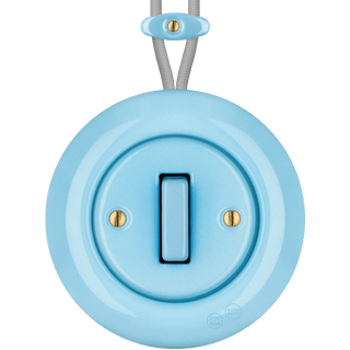 PORCELAIN KATY PATY COLONA ROUND SURFACE MOUNTED SLIM BUTTON SWITCH PASTEL BLUE - DYKE & DEAN