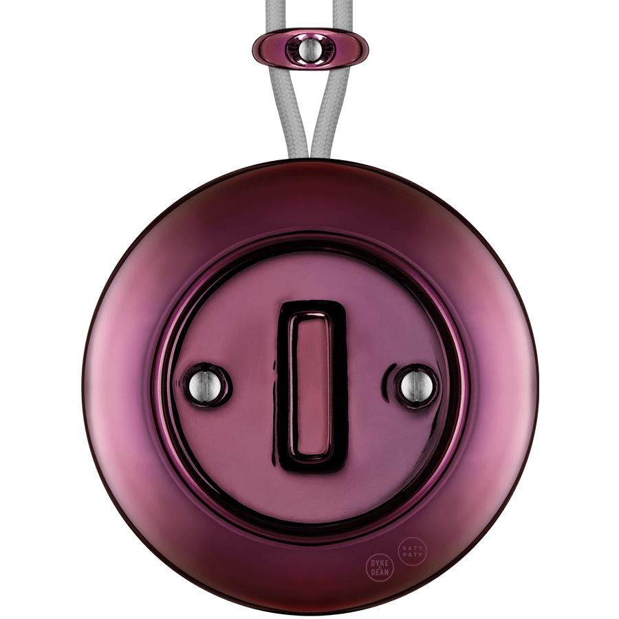 PORCELAIN KATY PATY COLONA ROUND SURFACE MOUNTED SLIM BUTTON SWITCH PURPLE - DYKE & DEAN