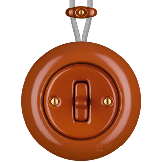 PORCELAIN KATY PATY COLONA ROUND SURFACE MOUNTED TOGGLE BUTTON SWITCH BRICK RED - DYKE & DEAN