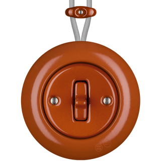 PORCELAIN KATY PATY COLONA ROUND SURFACE MOUNTED TOGGLE BUTTON SWITCH BRICK RED - DYKE & DEAN