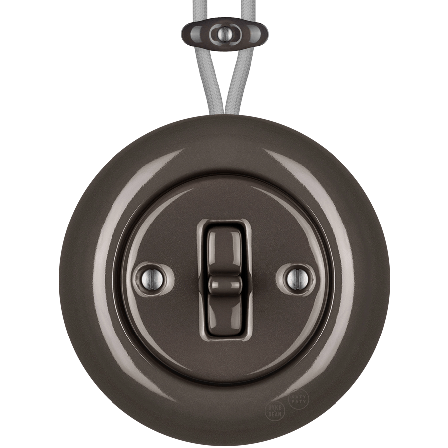 PORCELAIN KATY PATY COLONA ROUND SURFACE MOUNTED TOGGLE BUTTON SWITCH BROWN - DYKE & DEAN