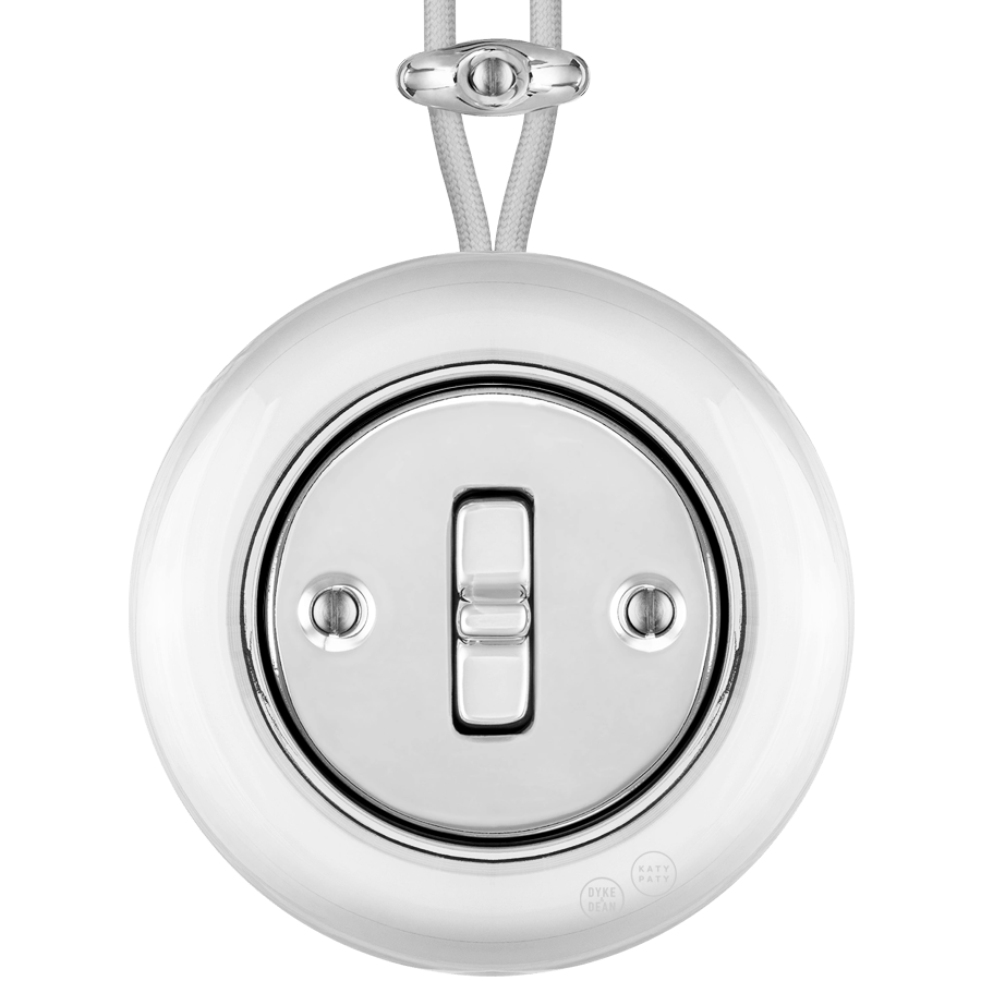 PORCELAIN KATY PATY COLONA ROUND SURFACE MOUNTED TOGGLE BUTTON SWITCH CHROME - DYKE & DEAN