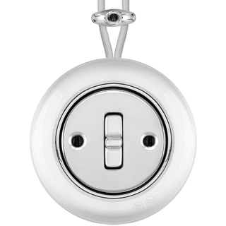 PORCELAIN KATY PATY COLONA ROUND SURFACE MOUNTED TOGGLE BUTTON SWITCH CHROME - DYKE & DEAN