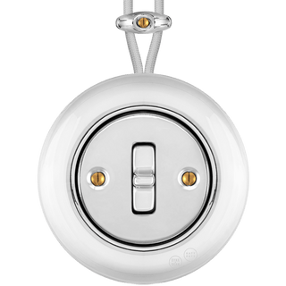 PORCELAIN KATY PATY COLONA ROUND SURFACE MOUNTED TOGGLE BUTTON SWITCH CHROME - DYKE & DEAN