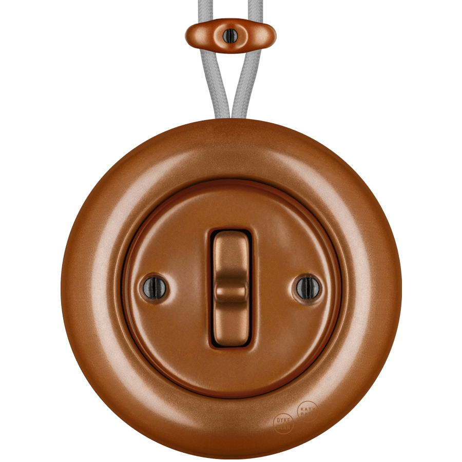 PORCELAIN KATY PATY COLONA ROUND SURFACE MOUNTED TOGGLE BUTTON SWITCH COPPER - DYKE & DEAN