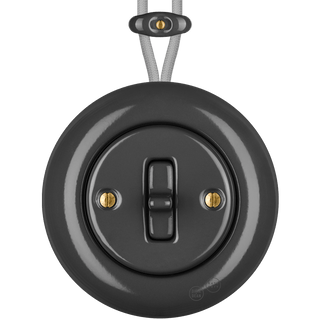 PORCELAIN KATY PATY COLONA ROUND SURFACE MOUNTED TOGGLE BUTTON SWITCH DARK GREY - DYKE & DEAN