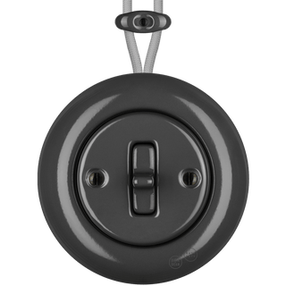 PORCELAIN KATY PATY COLONA ROUND SURFACE MOUNTED TOGGLE BUTTON SWITCH DARK GREY - DYKE & DEAN