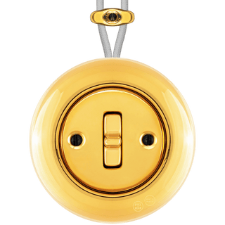 PORCELAIN KATY PATY COLONA ROUND SURFACE MOUNTED TOGGLE BUTTON SWITCH GOLD - DYKE & DEAN
