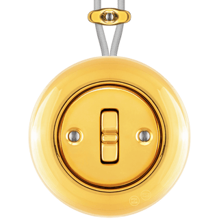 PORCELAIN KATY PATY COLONA ROUND SURFACE MOUNTED TOGGLE BUTTON SWITCH GOLD - DYKE & DEAN