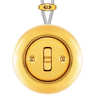 PORCELAIN KATY PATY COLONA ROUND SURFACE MOUNTED TOGGLE BUTTON SWITCH GOLD - DYKE & DEAN