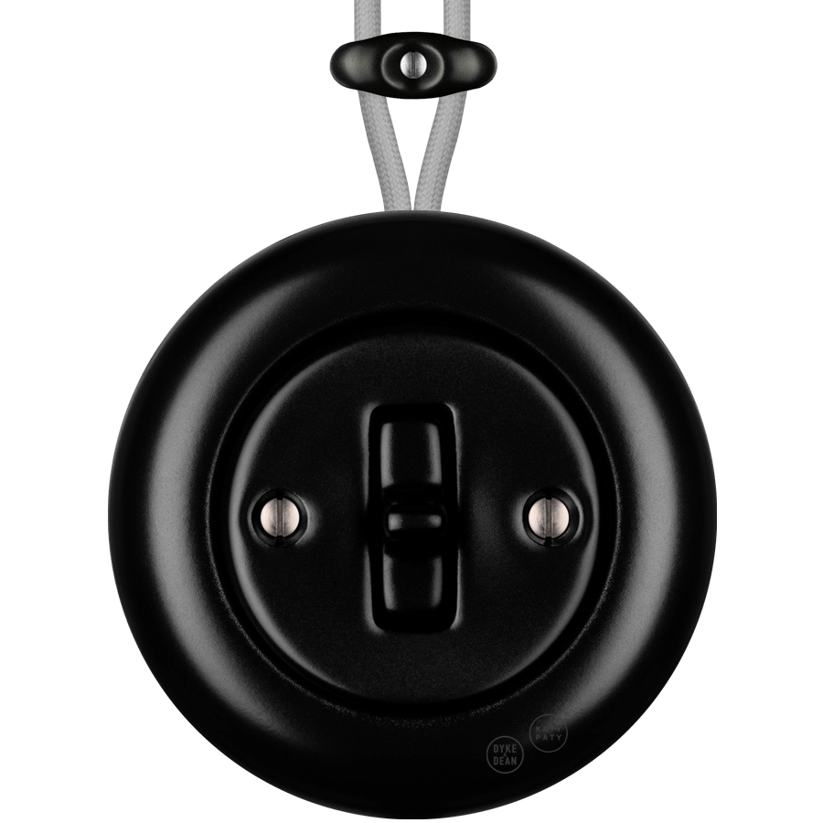 PORCELAIN KATY PATY COLONA ROUND SURFACE MOUNTED TOGGLE BUTTON SWITCH MATTE BLACK - DYKE & DEAN