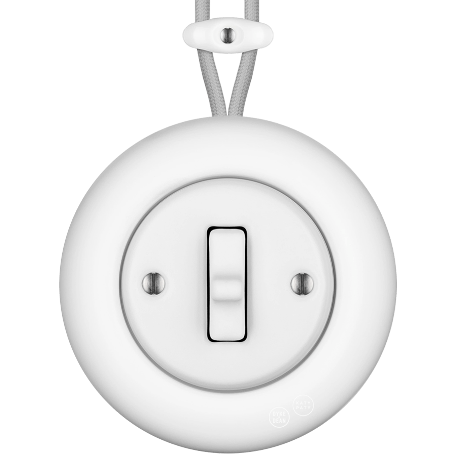 PORCELAIN KATY PATY COLONA ROUND SURFACE MOUNTED TOGGLE BUTTON SWITCH MATTE WHITE - DYKE & DEAN