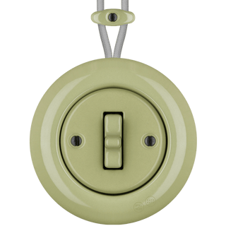 PORCELAIN KATY PATY COLONA ROUND SURFACE MOUNTED TOGGLE BUTTON SWITCH MOSS GREEN - DYKE & DEAN