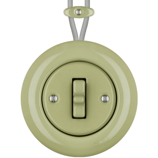 PORCELAIN KATY PATY COLONA ROUND SURFACE MOUNTED TOGGLE BUTTON SWITCH MOSS GREEN - DYKE & DEAN