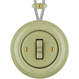 PORCELAIN KATY PATY COLONA ROUND SURFACE MOUNTED TOGGLE BUTTON SWITCH MOSS GREEN - DYKE & DEAN