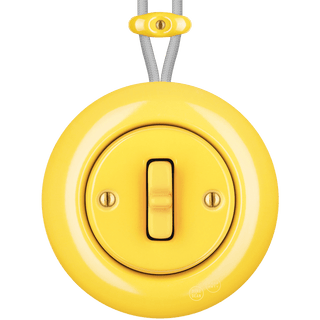 PORCELAIN KATY PATY COLONA ROUND SURFACE MOUNTED TOGGLE BUTTON SWITCH YELLOW - DYKE & DEAN