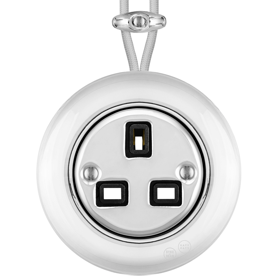PORCELAIN KATY PATY COLONA ROUND SURFACE MOUNTED UK SOCKET CHROME - DYKE & DEAN