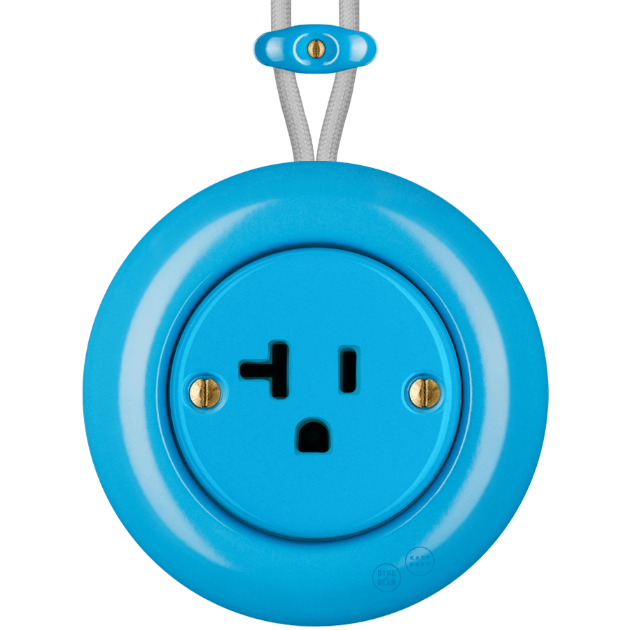 PORCELAIN KATY PATY COLONA ROUND SURFACE MOUNTED USA 20AMP SOCKET AZURE - DYKE & DEAN