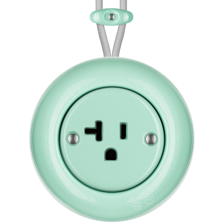 PORCELAIN KATY PATY COLONA ROUND SURFACE MOUNTED USA 20AMP SOCKET MINT GREEN - DYKE & DEAN