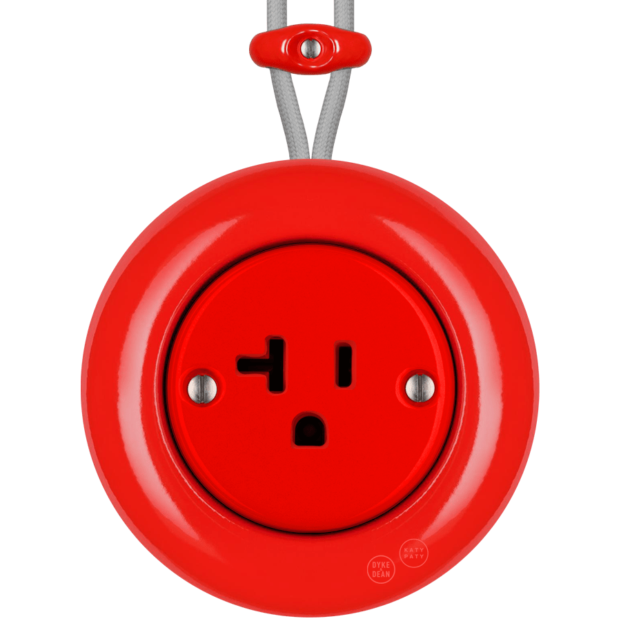 PORCELAIN KATY PATY COLONA ROUND SURFACE MOUNTED USA 20AMP SOCKET RED - DYKE & DEAN
