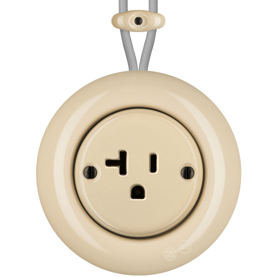 PORCELAIN KATY PATY COLONA ROUND SURFACE MOUNTED USA 20AMP SOCKET SAND - DYKE & DEAN