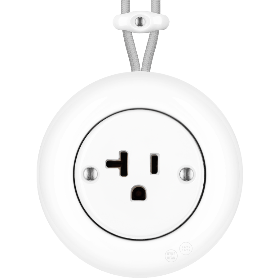 PORCELAIN KATY PATY COLONA ROUND SURFACE MOUNTED USA 20AMP SOCKET WHITE - DYKE & DEAN