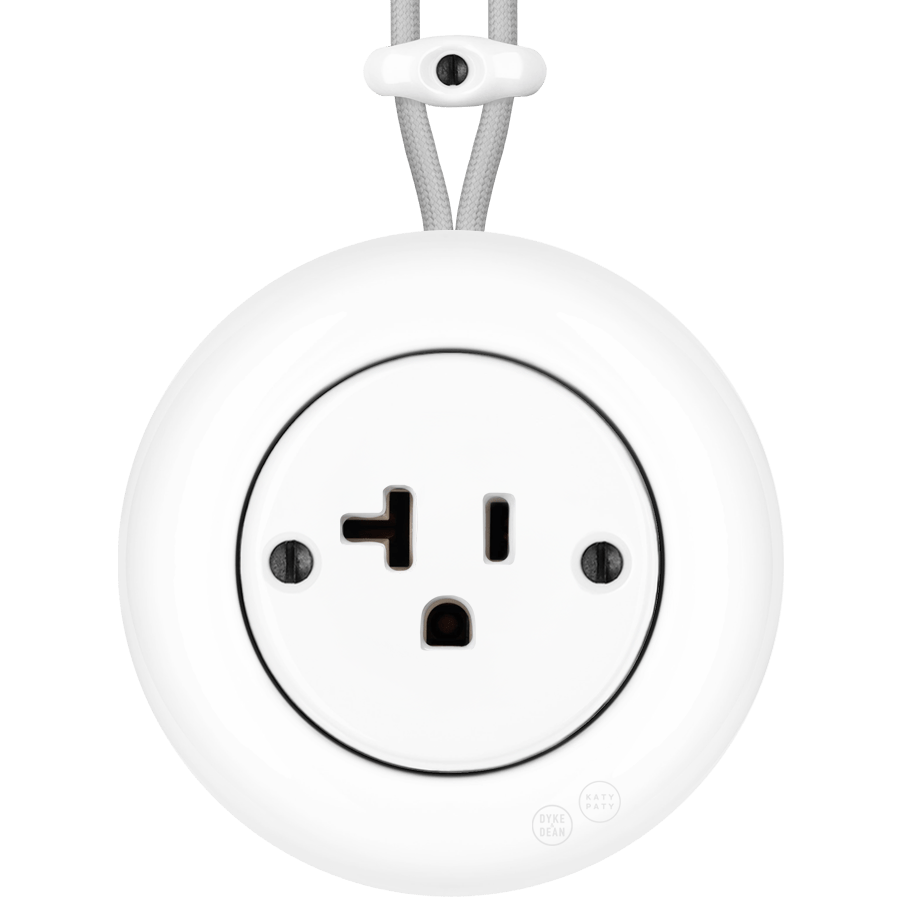 PORCELAIN KATY PATY COLONA ROUND SURFACE MOUNTED USA 20AMP SOCKET WHITE - DYKE & DEAN