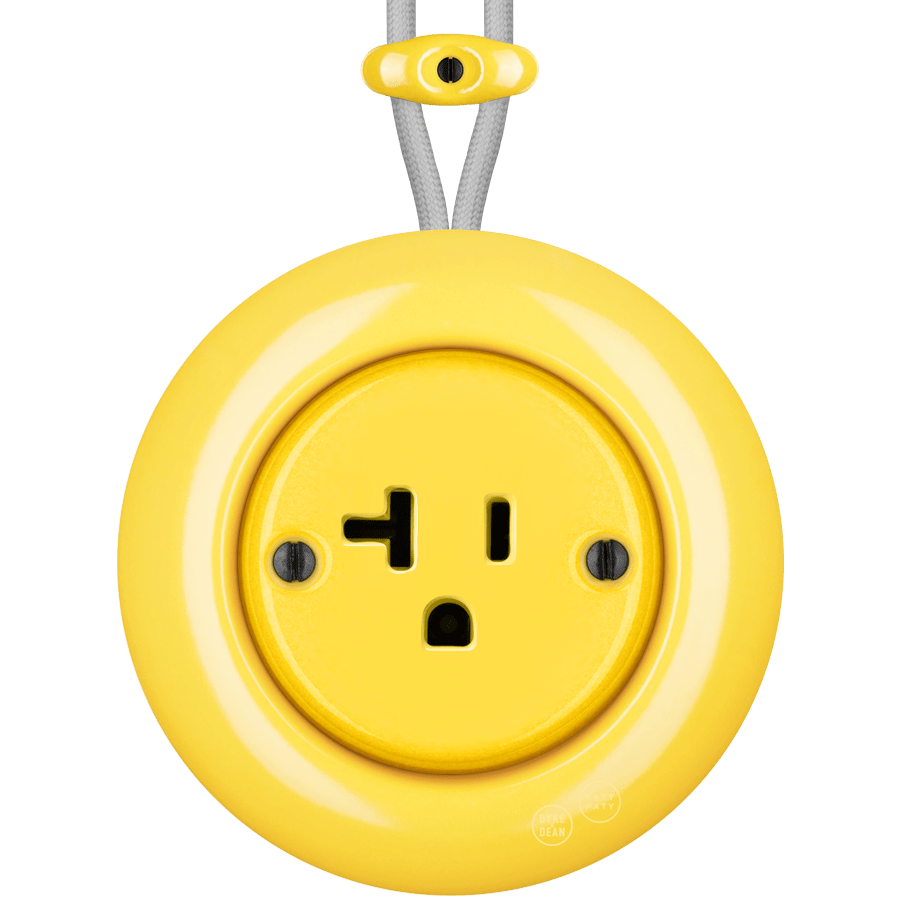 PORCELAIN KATY PATY COLONA ROUND SURFACE MOUNTED USA 20AMP SOCKET YELLOW - DYKE & DEAN