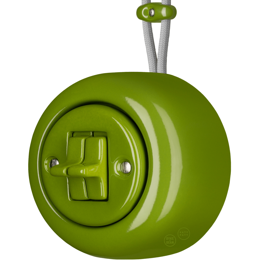 PORCELAIN ROUND SURFACE MOUNTED DOUBLE TOGGLE BUTTON SWITCH GREEN - DYKE & DEAN