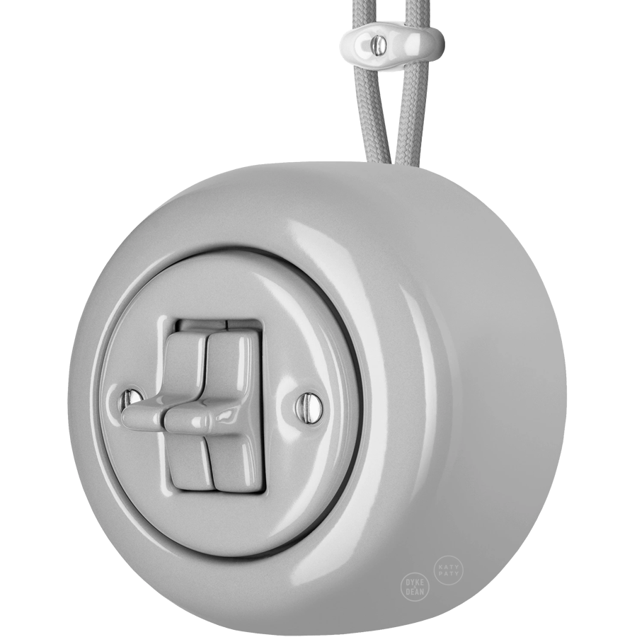 PORCELAIN ROUND SURFACE MOUNTED DOUBLE TOGGLE BUTTON SWITCH GREY - DYKE & DEAN