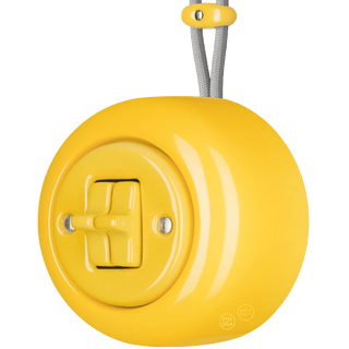 PORCELAIN ROUND SURFACE MOUNTED DOUBLE TOGGLE BUTTON SWITCH YELLOW - DYKE & DEAN