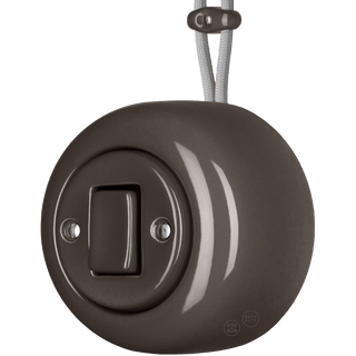 PORCELAIN ROUND SURFACE MOUNTED FAT BUTTON SWITCH BROWN - DYKE & DEAN