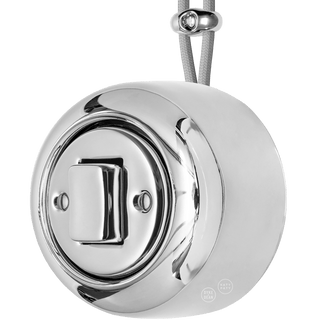 PORCELAIN ROUND SURFACE MOUNTED FAT BUTTON SWITCH CHROME - DYKE & DEAN