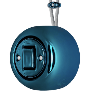 PORCELAIN ROUND SURFACE MOUNTED FAT BUTTON SWITCH DARK BLUE - DYKE & DEAN