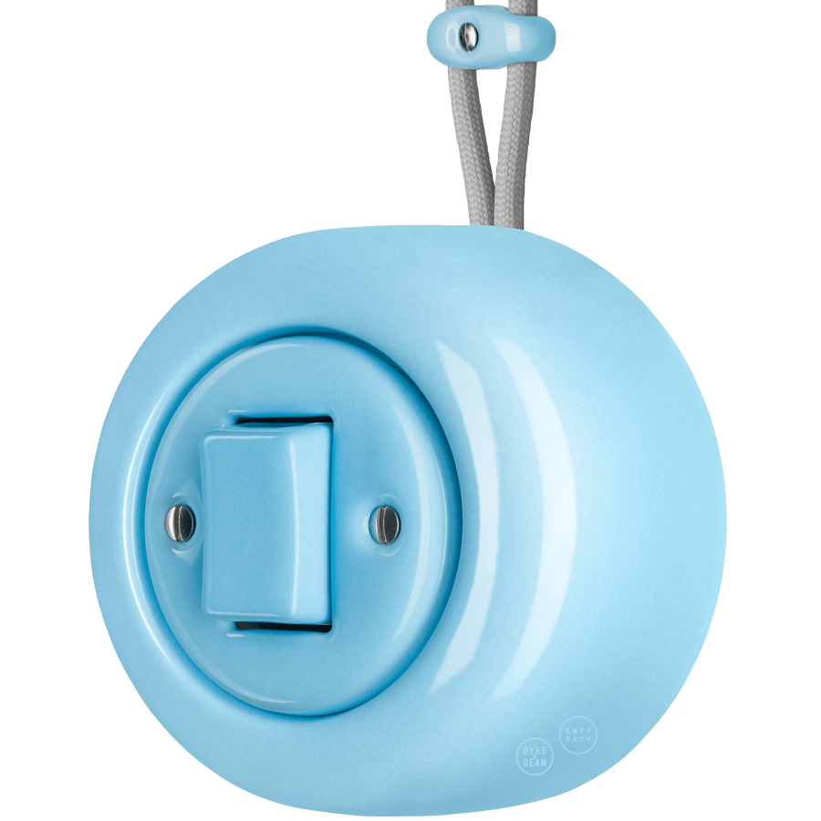 PORCELAIN ROUND SURFACE MOUNTED FAT BUTTON SWITCH PASTEL BLUE - DYKE & DEAN