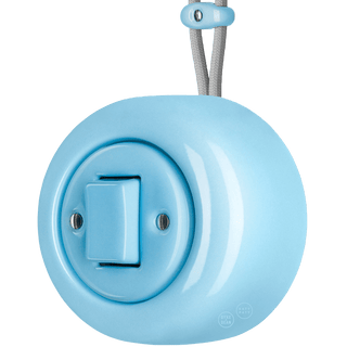 PORCELAIN ROUND SURFACE MOUNTED FAT BUTTON SWITCH PASTEL BLUE - DYKE & DEAN