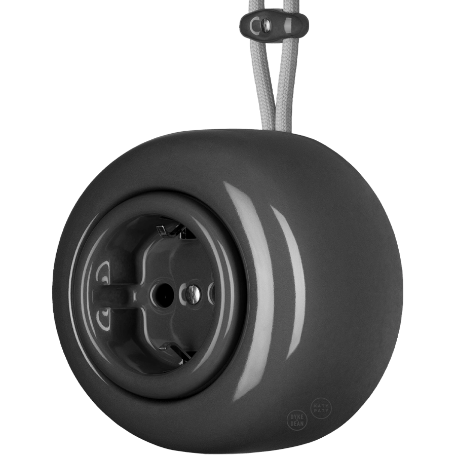 PORCELAIN ROUND SURFACE MOUNTED SCHUKO SOCKET DARK GREY - DYKE & DEAN