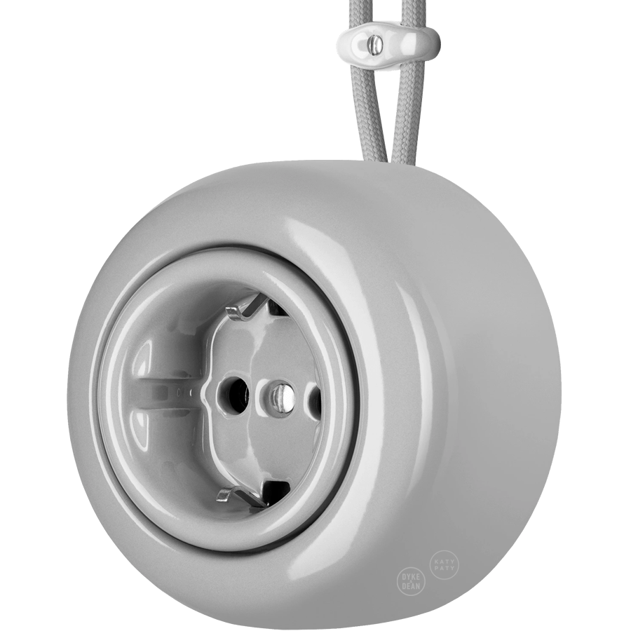 PORCELAIN ROUND SURFACE MOUNTED SCHUKO SOCKET GREY - DYKE & DEAN