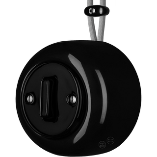 PORCELAIN ROUND SURFACE MOUNTED SLIM BUTTON SWITCH BLACK - DYKE & DEAN