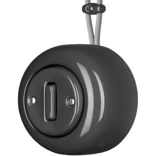 PORCELAIN ROUND SURFACE MOUNTED SLIM BUTTON SWITCH DARK GREY - DYKE & DEAN