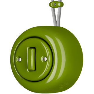 PORCELAIN ROUND SURFACE MOUNTED SLIM BUTTON SWITCH GREEN - DYKE & DEAN