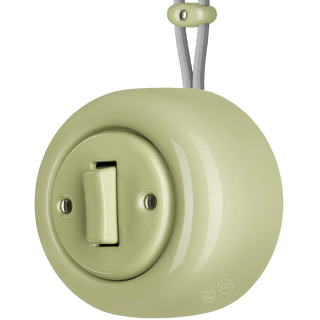 PORCELAIN ROUND SURFACE MOUNTED SLIM BUTTON SWITCH MOSS GREEN - DYKE & DEAN