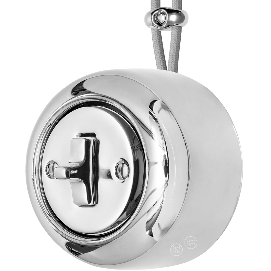 PORCELAIN ROUND SURFACE MOUNTED TOGGLE BUTTON SWITCH CHROME - DYKE & DEAN