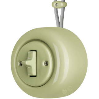 PORCELAIN ROUND SURFACE MOUNTED TOGGLE BUTTON SWITCH MOSS GREEN - DYKE & DEAN