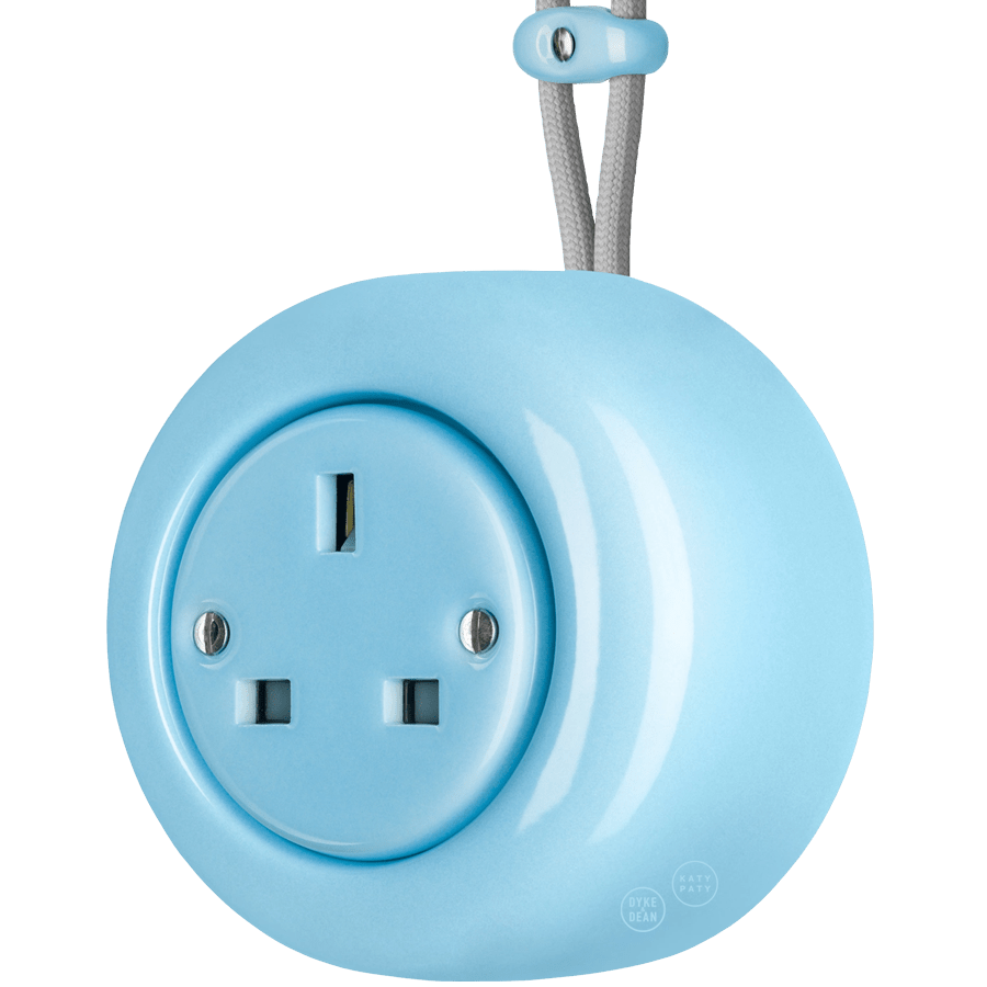 PORCELAIN ROUND SURFACE MOUNTED UK SOCKET PASTEL BLUE - DYKE & DEAN