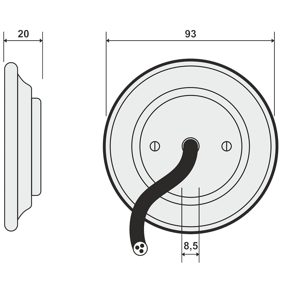 PORCELAIN WALL CABLE GLAND SOCKET ASH GREY - DYKE & DEAN